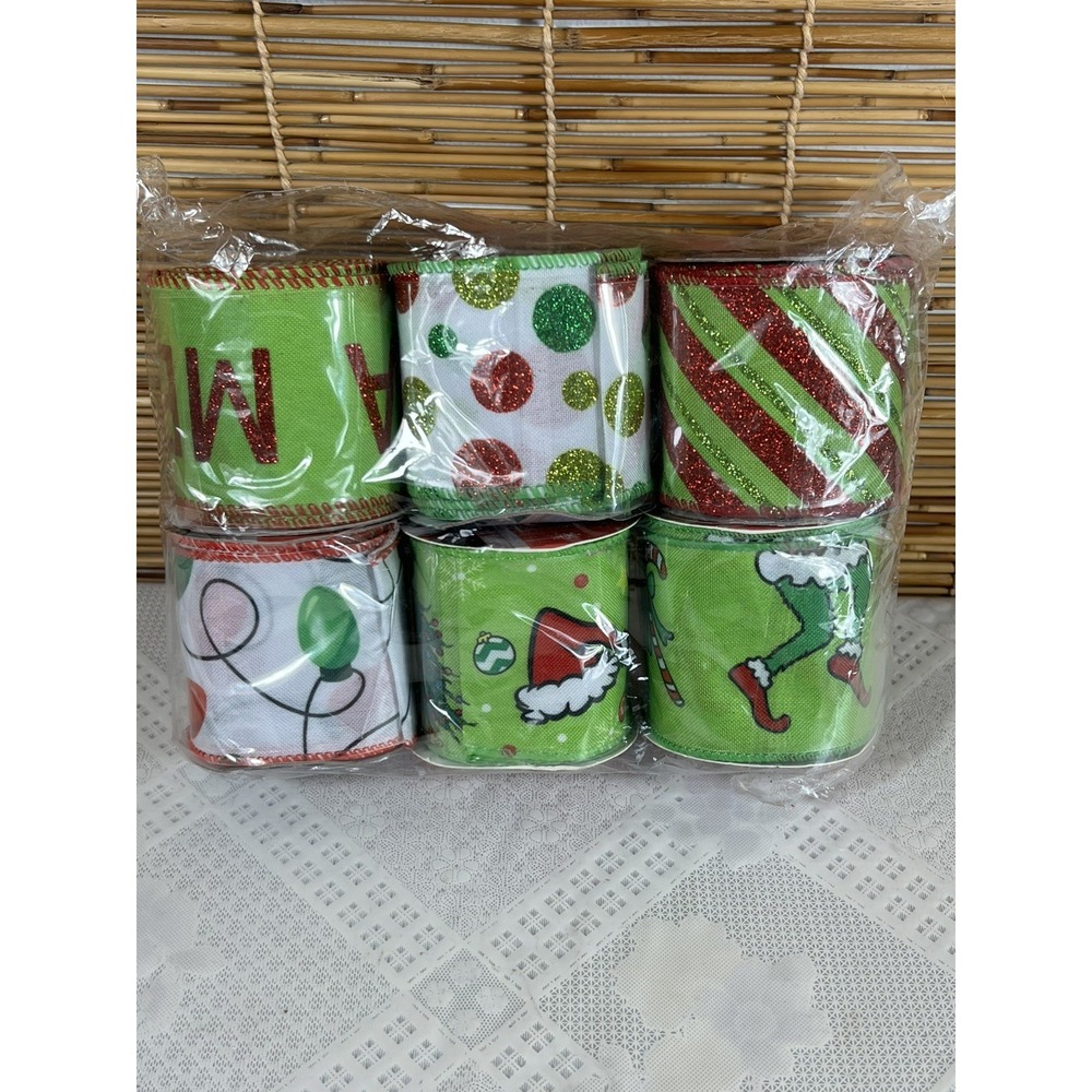 Christmas Grinch Holiday Ribbon decoration 2.5 x5 yards 6 pcs